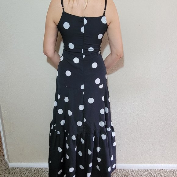 Maxi Dress Juniors Small Black White Polka Dot Long Spaghetti Strap Ruffle Women - Picture 4 of 5